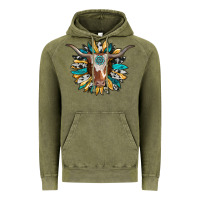 Vintage Olive texas longhorn sunflower background Vintage Hoodie - RanaPortraitStore