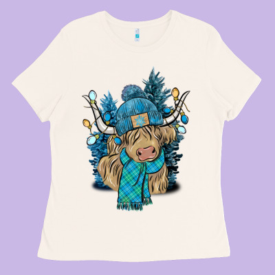 Winter Long Haired Cow Ladies Tee Designed By Nancycooperartshop