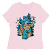 Bubblegum Pink Winter long haired Cow Ladies Tee - NancyCooperArtShop