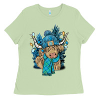 Matcha Winter long haired Cow Ladies Tee - NancyCooperArtShop