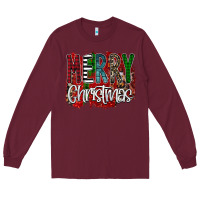 Burgundy Merry Christmas Buffalo Plaid Leopard Long Sleeve Tee - Bettercallsaul
