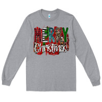 Heather Grey Merry Christmas Buffalo Plaid Leopard Long Sleeve Tee - Bettercallsaul