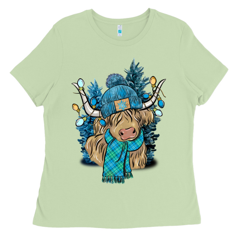 Winter Long Haired Cow Ladies Tee by NancyCooperArtShop | Teevron
