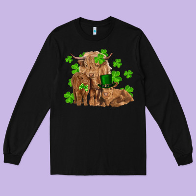 St Patricks Day Cow Family Long Sleeve Tee Designed By Ranaportraitstore