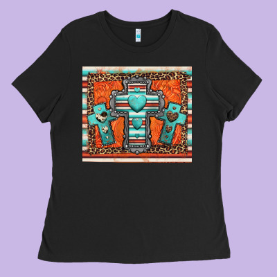 Turquoise Gemstone Crosses Ladies Tee Designed By Jasminsmagicworld