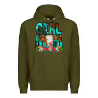 Army Green Girl Mom Cow Flowers Premium Hoodie - CowCowDesign