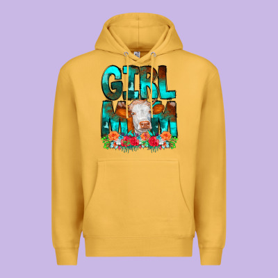Girl Mom Cow Flowers Premium Hoodie Designed By Cowcowdesign