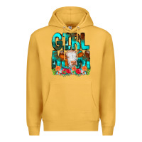 Mustard Girl Mom Cow Flowers Premium Hoodie - CowCowDesign