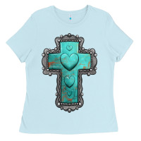 Baby Blue turquoise gemstone cross Ladies Tee - Jasminsmagicworld