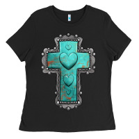 Black turquoise gemstone cross Ladies Tee - Jasminsmagicworld
