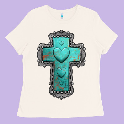 Turquoise Gemstone Cross Ladies Tee Designed By Jasminsmagicworld
