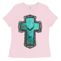 Bubblegum Pink turquoise gemstone cross Ladies Tee - Jasminsmagicworld