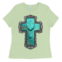 Matcha turquoise gemstone cross Ladies Tee - Jasminsmagicworld