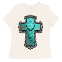 Bone turquoise gemstone cross Ladies Tee - Jasminsmagicworld