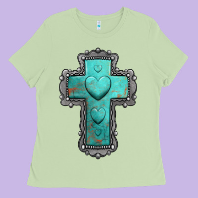 Turquoise Gemstone Cross Ladies Tee Designed By Jasminsmagicworld