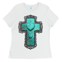 White turquoise gemstone cross Ladies Tee - Jasminsmagicworld
