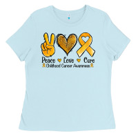 Baby Blue peace love cure childhood cancer Ladies Tee - Jasminsmagicworld