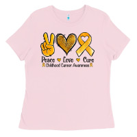Bubblegum Pink peace love cure childhood cancer Ladies Tee - Jasminsmagicworld
