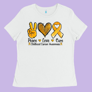 Peace Love Cure Childhood Cancer Ladies Tee Designed By Jasminsmagicworld