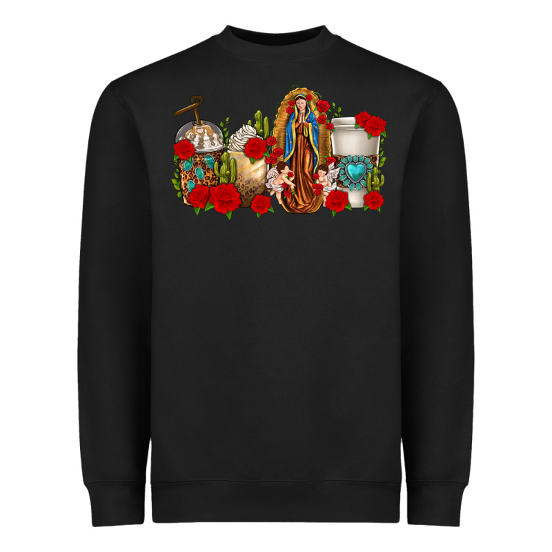 Lady Of Guadalupe Coffee Cups Heavyweight Sweatshirt by texasbilliewilder | Teevron