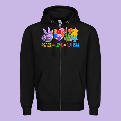 Peace Love Autism Zipper Hoodie Designed By Cowgirlartshop