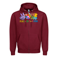 Burgundy Peace love Autism Zipper Hoodie - CowGirlArtShop