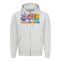 Dove Grey Peace love Autism Zipper Hoodie - CowGirlArtShop