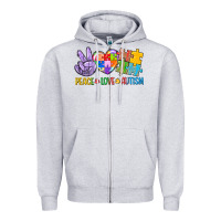 Heather Grey Peace love Autism Zipper Hoodie - CowGirlArtShop