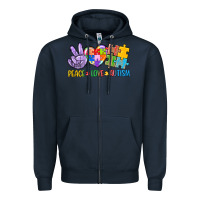 Navy Peace love Autism Zipper Hoodie - CowGirlArtShop