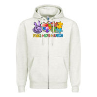 Oatmeal Heather Peace love Autism Zipper Hoodie - CowGirlArtShop