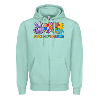 Seafoam Peace love Autism Zipper Hoodie - CowGirlArtShop