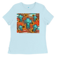 Baby Blue turquoise cross pattern Ladies Tee - Jasminsmagicworld