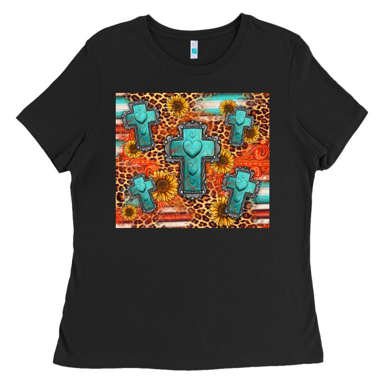 Turquoise Cross Pattern Ladies Tee by Jasminsmagicworld | Teevron