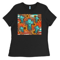 Black turquoise cross pattern Ladies Tee - Jasminsmagicworld