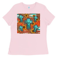 Bubblegum Pink turquoise cross pattern Ladies Tee - Jasminsmagicworld