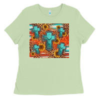 Matcha turquoise cross pattern Ladies Tee - Jasminsmagicworld