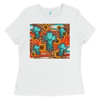 White turquoise cross pattern Ladies Tee - Jasminsmagicworld