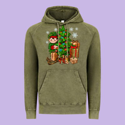 Christmas Elf With Gift Vintage Hoodie Designed By Bundleandbundleshop