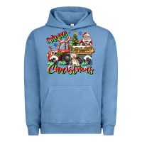 Pigment Pebble Blue Merry Christmas  tractor Urban Hoodie - CowhideDigitalArt