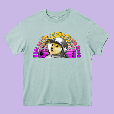 Doge Coin Hodl On We're Going To The Moon Retro Sunset Heavy Core Tee Designed By Jasminsmagicworld