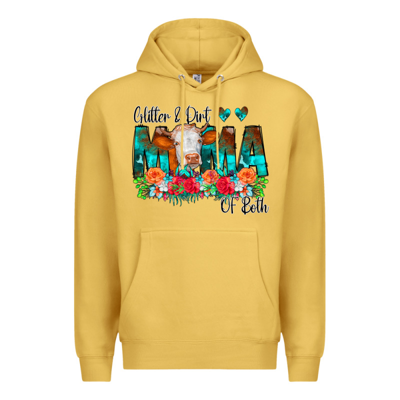 Glitter Dirt Mama Of Both Cow Flowers Premium Hoodie by CowCowDesign | Teevron