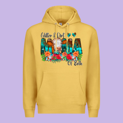 Glitter Dirt Mama Of Both Cow Flowers Premium Hoodie Designed By Cowcowdesign