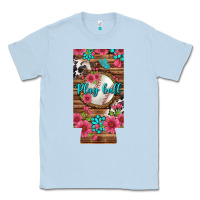 Dusty Blue Play Ball Baseball With Pink Flowers 12 Oz Slim Can Cooler Classic Tee - BundleAndBundleShop