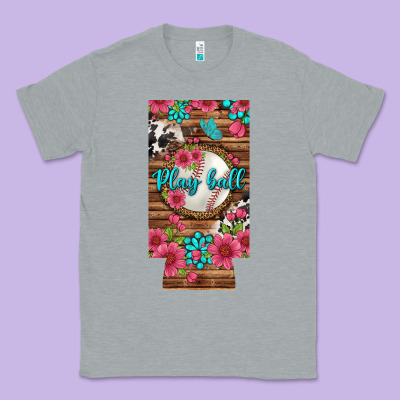 Play Ball Baseball With Pink Flowers 12 Oz Slim Can Cooler Classic Tee Designed By Bundleandbundleshop