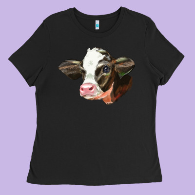 Holstein Calf Face Ladies Tee Designed By Lillyallendesigns