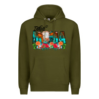 Army Green Inked Mama Flowers Cow Premium Hoodie - CowCowDesign
