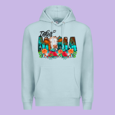 Inked Mama Flowers Cow Premium Hoodie Designed By Cowcowdesign
