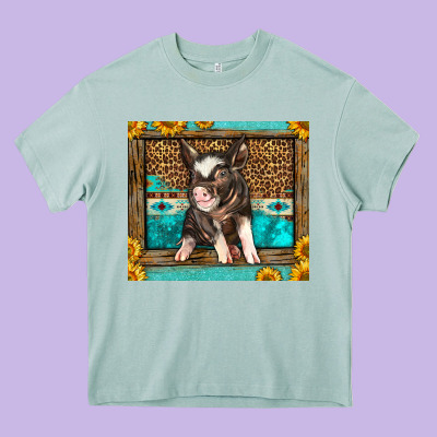 Western Cute Pig Heavy Core Tee Designed By Lillyallendesigns