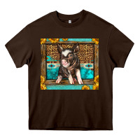 Chocolate Brown Western Cute Pig Heavy Core Tee - LillyAllenDesigns