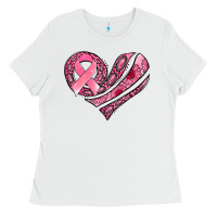 White breast cancer awareness heart Ladies Tee - Jasminsmagicworld